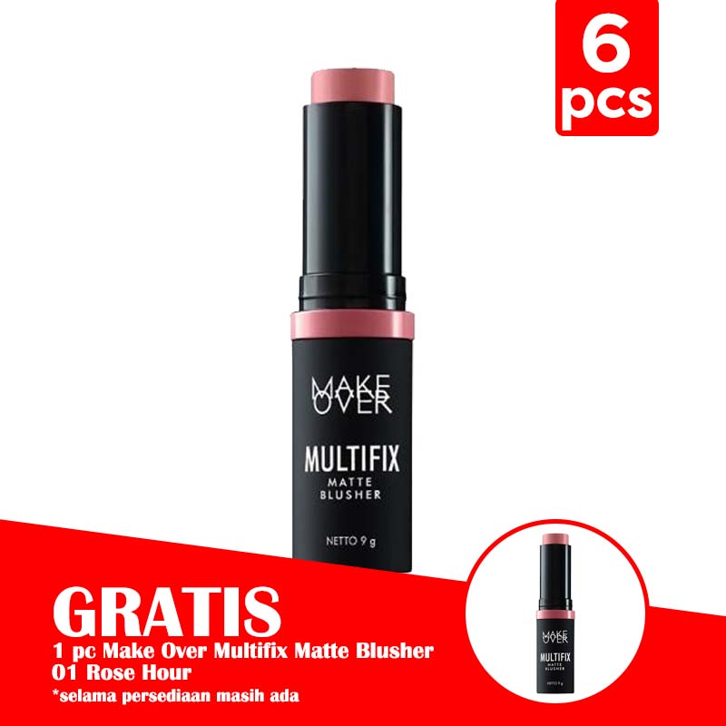 Make Over Multifix Matte Blusher 01 Rose Hour (PAKET ISI 6 Pcs GRATIS 1 Pc) | Gogobli