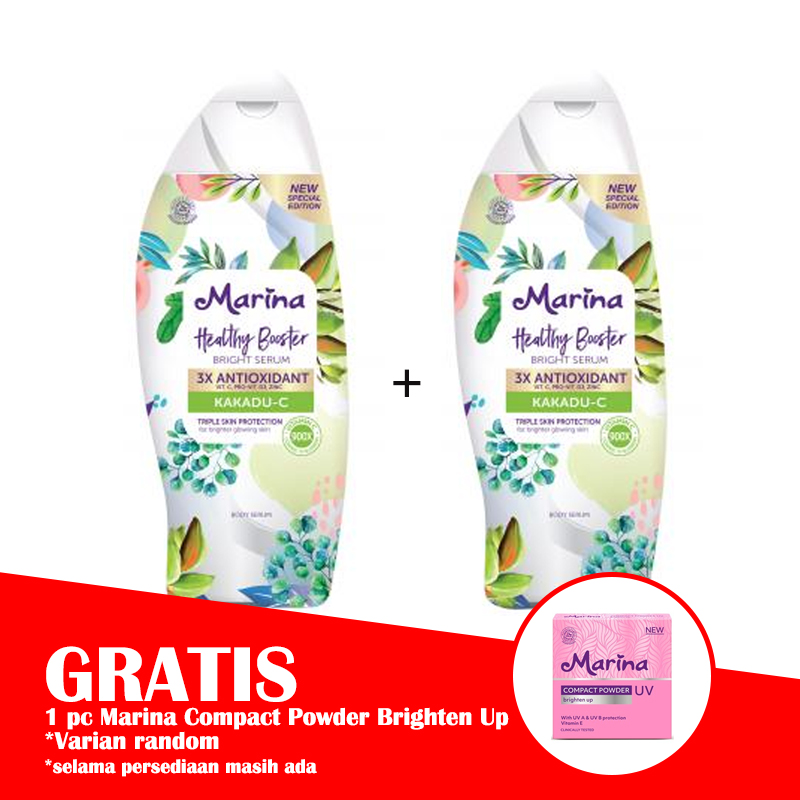 Marina Special Edition Healthy Booster Bright Serum Kakadu-C 185ml (PAKET Isi 2 Pcs GRATIS 1 Pc Marina Compact Powder UV Brighten Up *Varian Random) | Gogobli