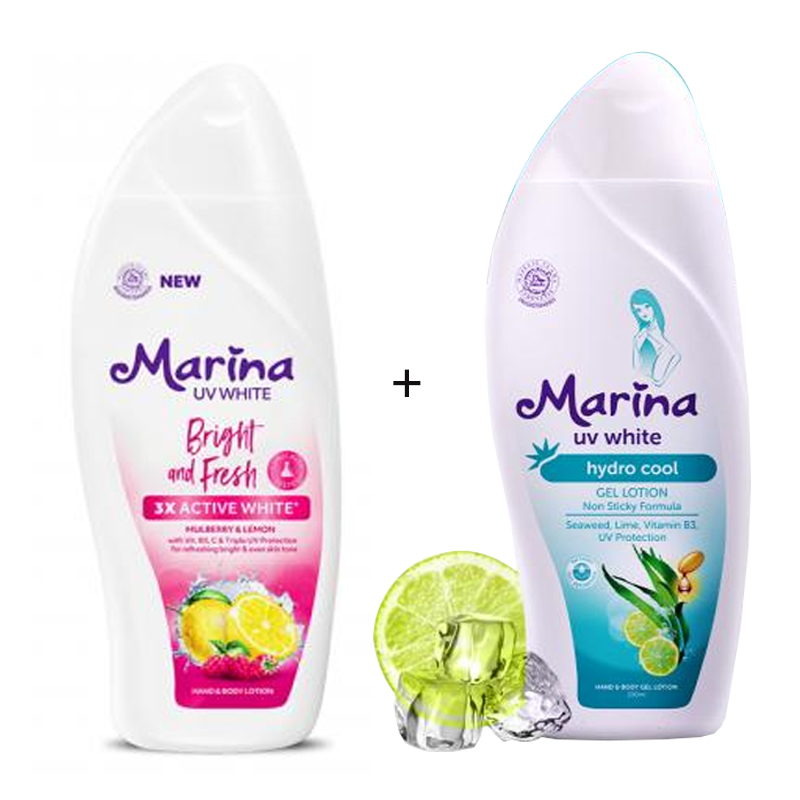 Marina Hand Body Lotion UV White Bright And Fresh 185ml (BELI 1pc BONUS 1pc Marina Hand And Body Lotion UV White Hydrocool 185ml) | Gogobli