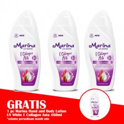 Marina Hand and Body Lotion UV White E Collagen Asta 460ml (PAKET ISI 3pcs GRATIS 1 pc)