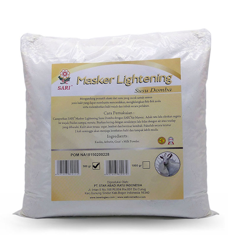 Sari Cosmetics Masker Lightening Susu Domba - Bag Alu Foil + Box 100gr | Gogobli