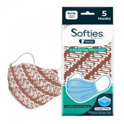 Softies 3 Ply Earloop Daily Mask (Batik Parang Design) Coklat 5s